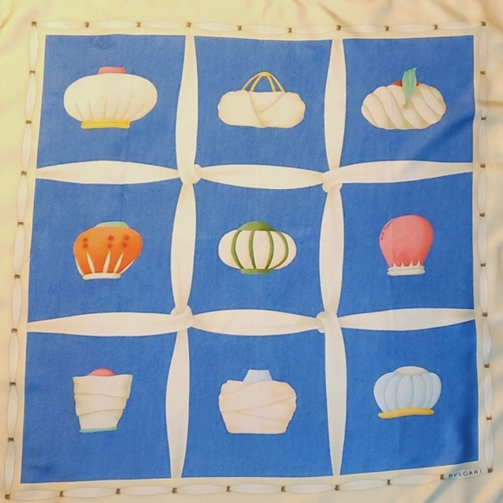 Vintage Bvlgari Foulard Ivory Turbans Silk Scarf 1990 Davide Pizzigoni